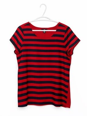 4/$20➡️GAP Red & Navy Stripe Silky Tee Drop Shoulder Cap Sleeve – Size Small GUC